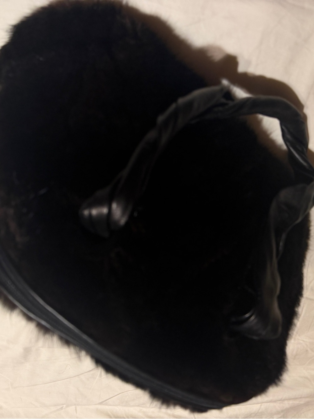 Vintage Paolo Masi black genuine mink fur leather handbag satchel + dust bag